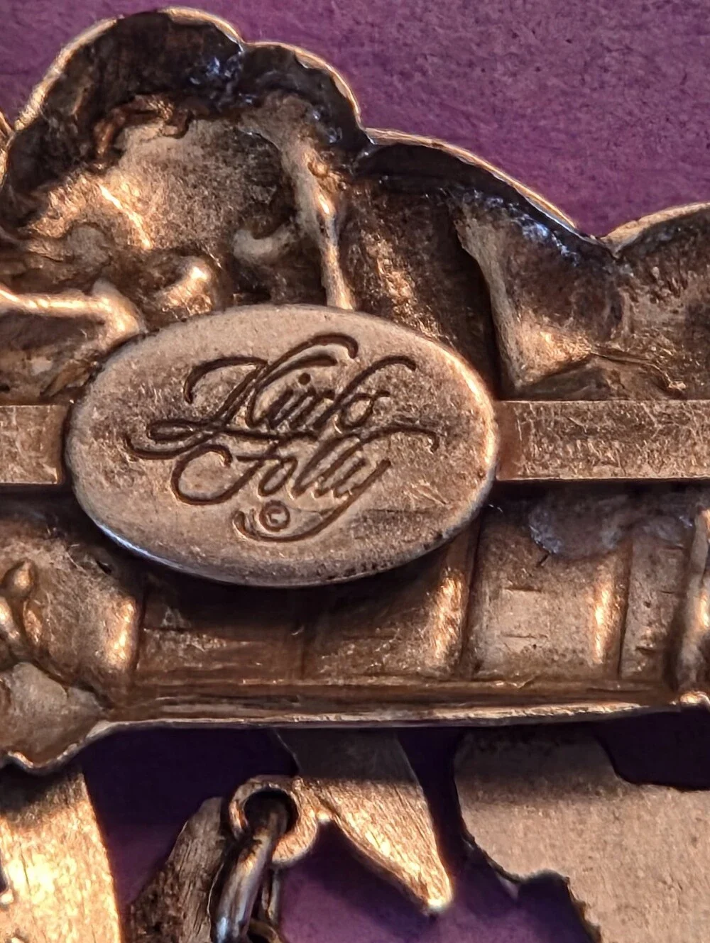 Vintage Kirks Folly Winter Skiing Cherub Silvertone Dangle Charm Brooch 1990s